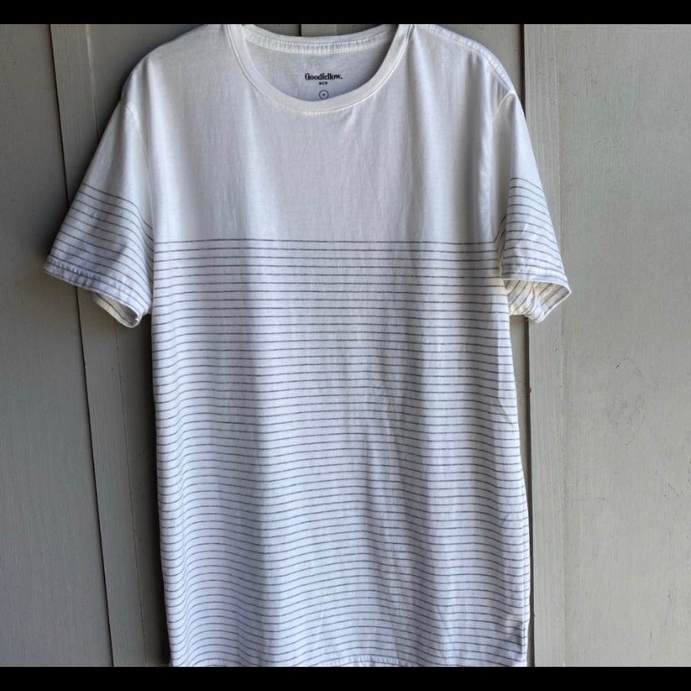 White tee with stripes